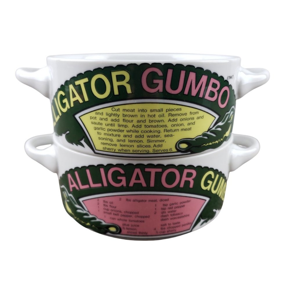 LJungberg Collection Alligator Gumbo Two Handled Bowl Set 1994 New Orleans